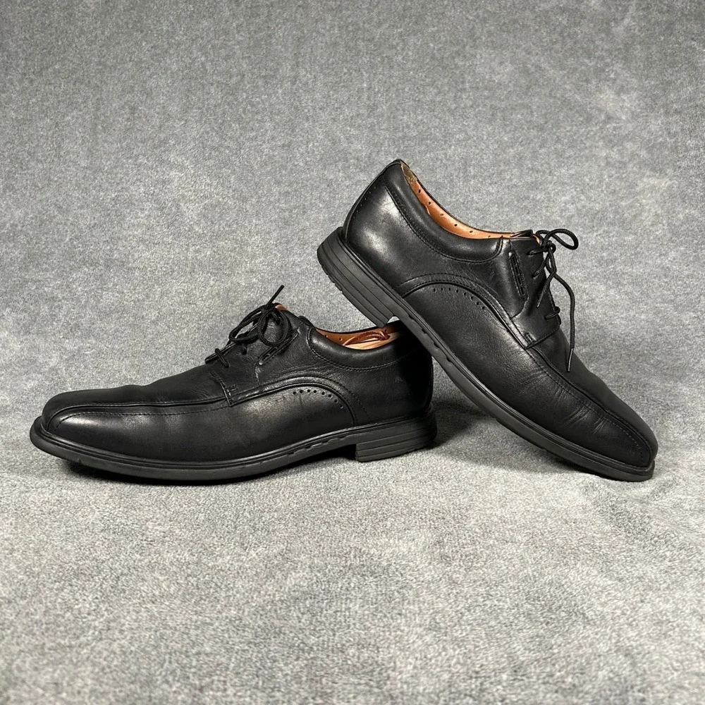 Clarks Unstructured Derby Mens Black Leather Dress Shoes Square Toe 9.5 M